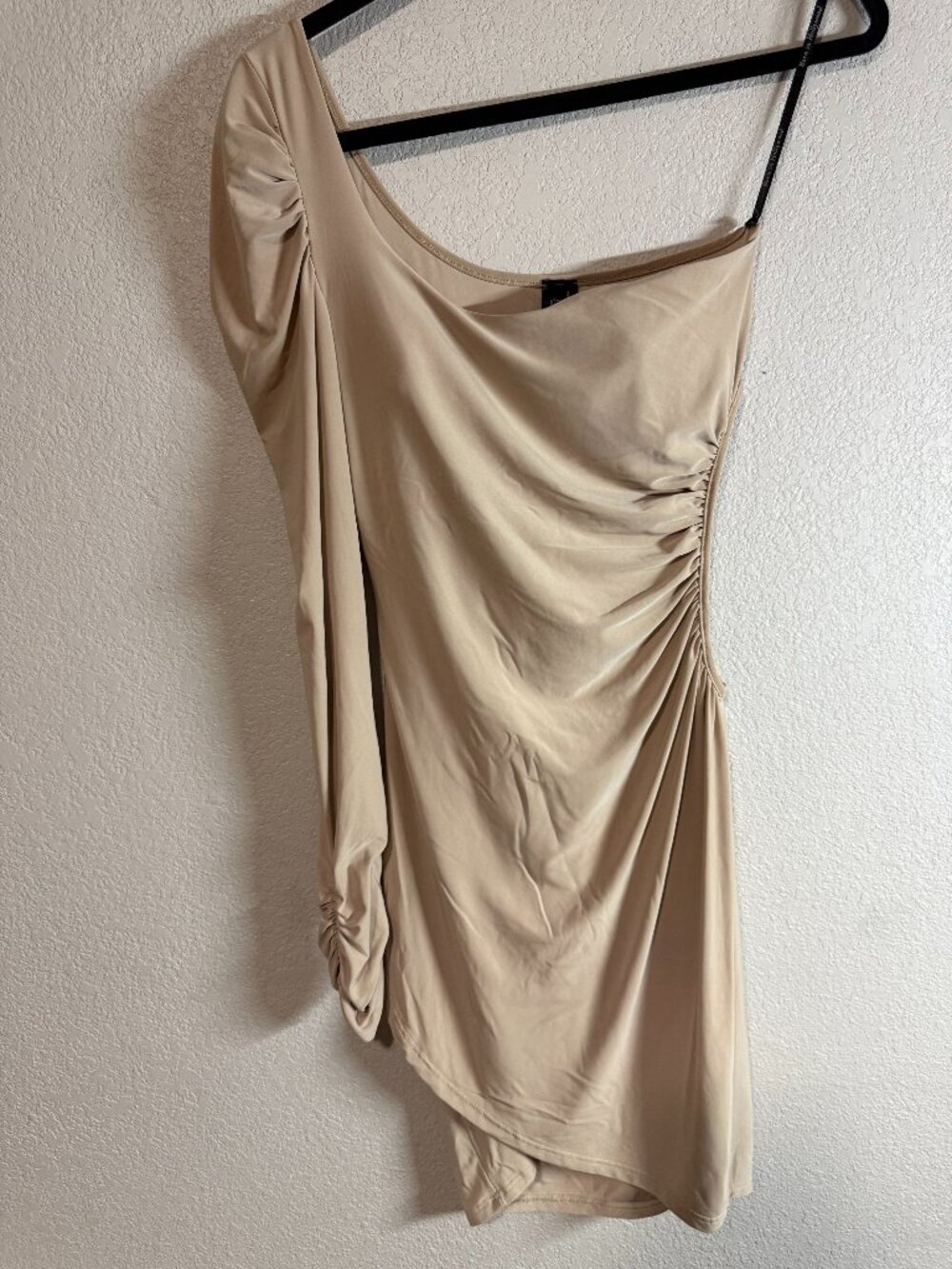 Women's Forplay Nude One-Shoulder Ruched Mini Dress Size L